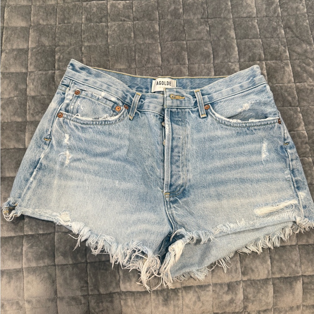 Agolde Women's Frayed Hem Jean Shorts - Light Blue